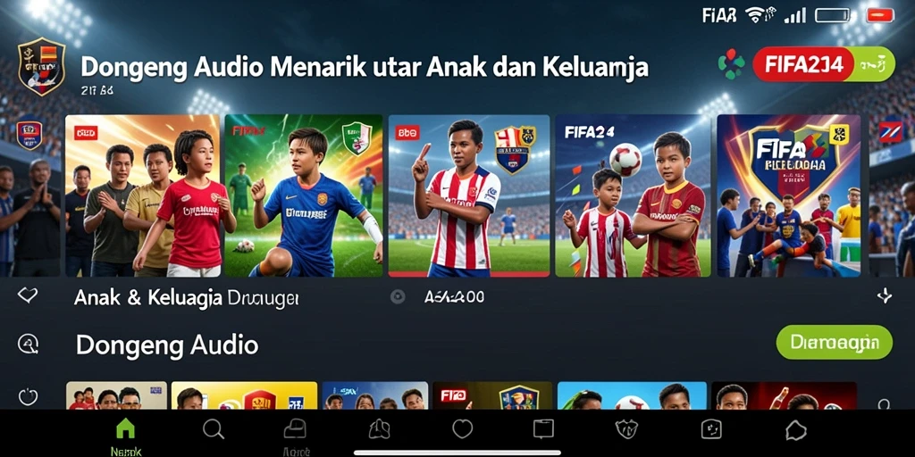 Antarmuka FIFA234 yang sederhana dengan berbagai pilihan dongeng audio.