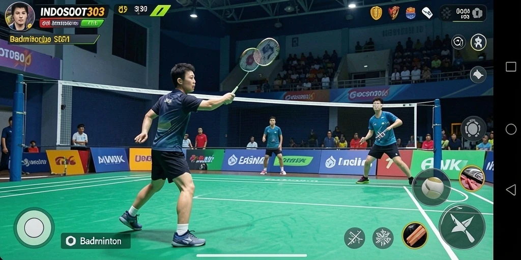 Tampilan antarmuka game Badminton yang menarik dan intuitif.