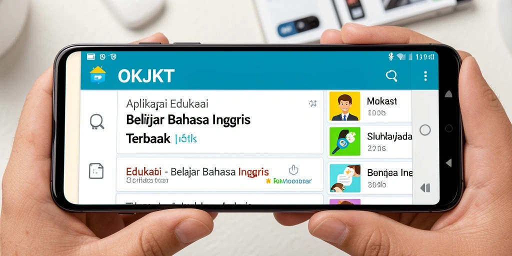 Antarmuka interaktif OKJKT membantu pengguna belajar bahasa Inggris.