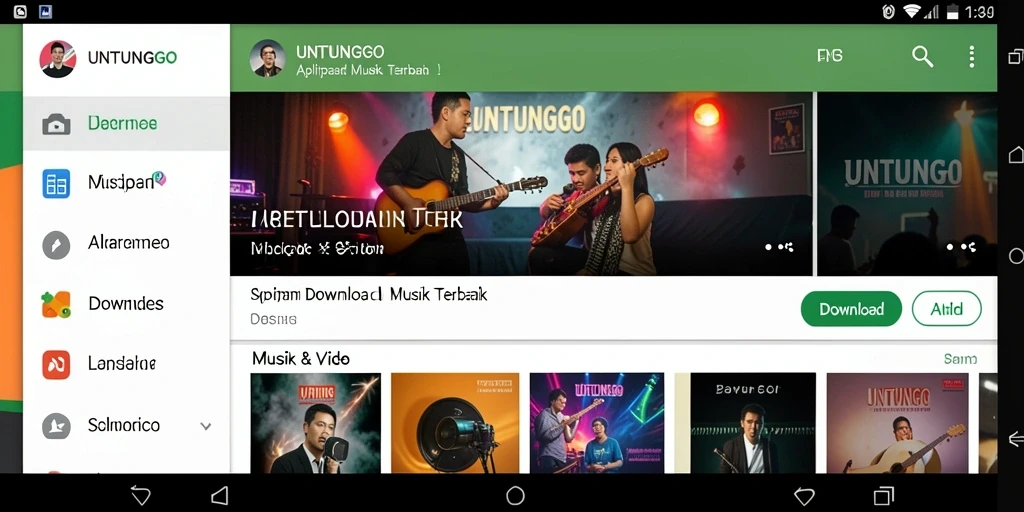 Screenshot utama UNTUNGGO menampilkan antarmuka Download Musik yang sederhana dan efisien.