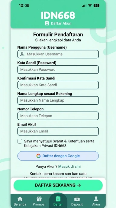 Cara Daftar Akun Baru idn668 untuk Pengguna Android